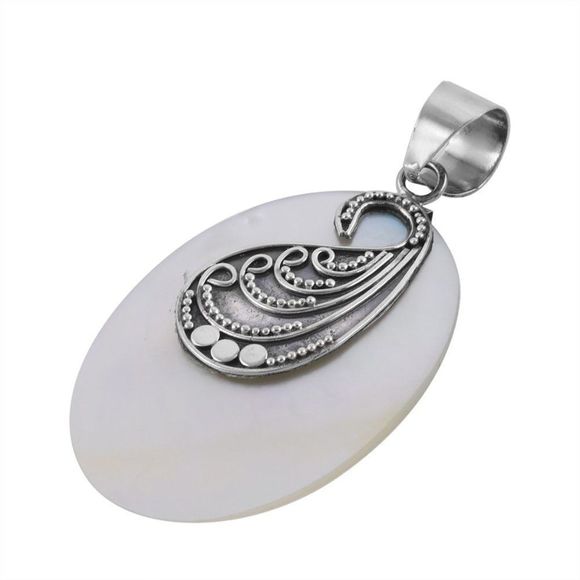 Mother Of Pearl Carved Pendant in Sterling Silver - Picture 3 of 5
